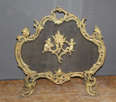 Ecran de cheminée Louis XV en bronze fin XIX