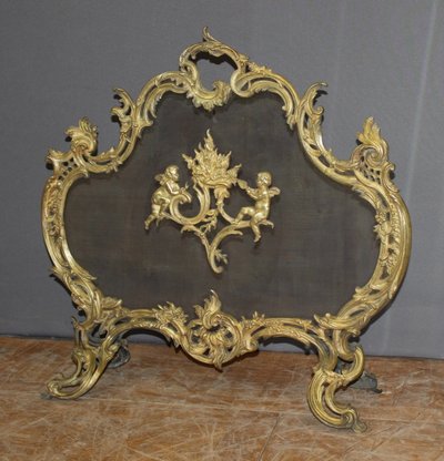 Ecran de cheminée Louis XV en bronze fin XIX
