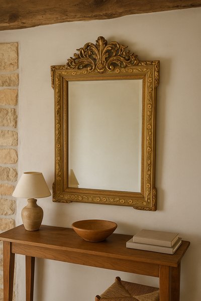 Grand miroir ancien doré à la feuille – France, XIXe siècle – Style Baroque Renaissance