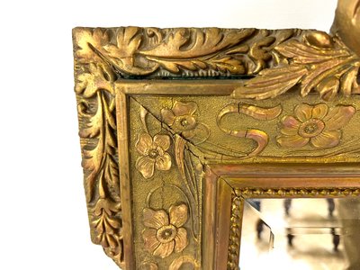 Grand miroir ancien doré à la feuille – France, XIXe siècle – Style Baroque Renaissance