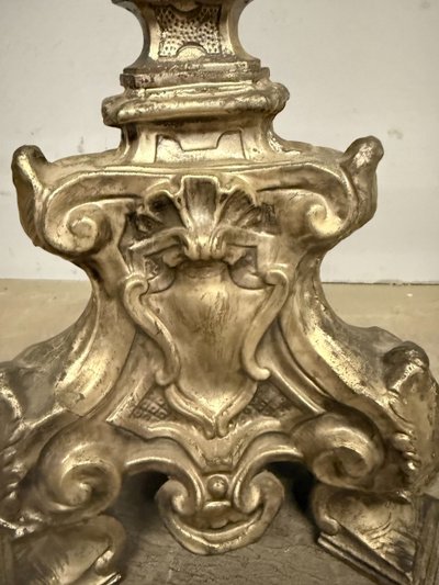 Splendid 18th century candlestick, in silver-plated metal 97x25.