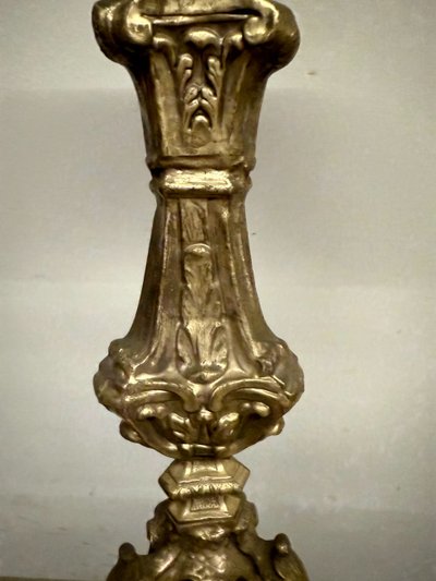 Splendid 18th century candlestick, in silver-plated metal 97x25.