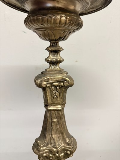 Splendid 18th century candlestick, in silver-plated metal 97x25.