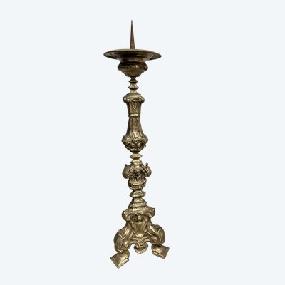 Splendid 18th century candlestick, in silver-plated metal 97x25.