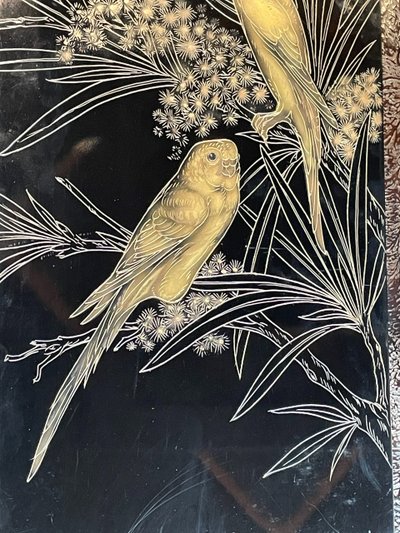 "Pair of parakeets in the mimosas", Gaston Suisse (1896-1988), France