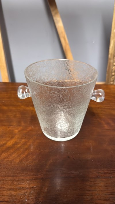 Pair of crystal vases, one ice-coloured, the other amaranth, 1970s ice bucket, 14x18cm