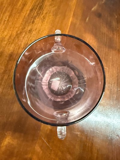 Pair of crystal vases, one ice-coloured, the other amaranth, 1970s ice bucket, 14x18cm