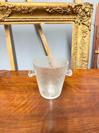 Pair of crystal vases, one ice-coloured, the other amaranth, 1970s ice bucket, 14x18cm