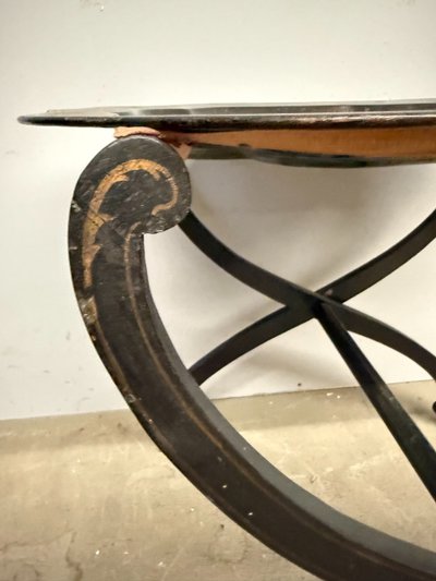Base de table de pique-nique des années 1850 avec plateau peint, base en bois, 52x56x64cm