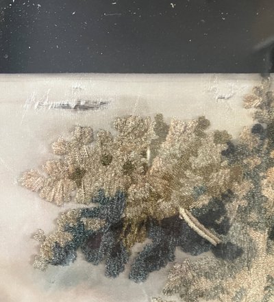 Tableau "Le Bon Pasteur" broderie et peinture XIX° siècle