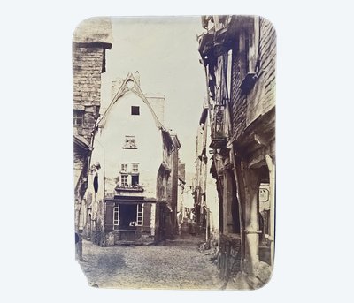 Old photo of the center of the town of Vitré, Brittany, 19th century
