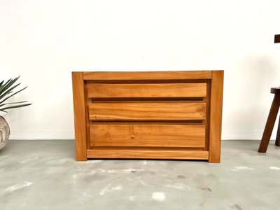 Cassettiera in olmo massello, Maison Regain, circa 1970