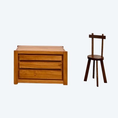 Cassettiera in olmo massello, Maison Regain, circa 1970