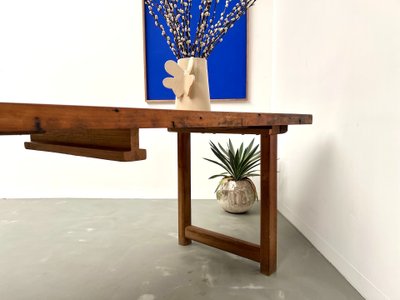 Grande table de ferme brutaliste en hêtre 