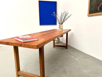 Grande table de ferme brutaliste en hêtre 