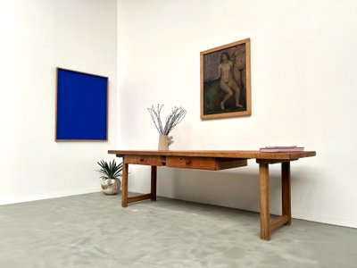 Grande table de ferme brutaliste en hêtre 