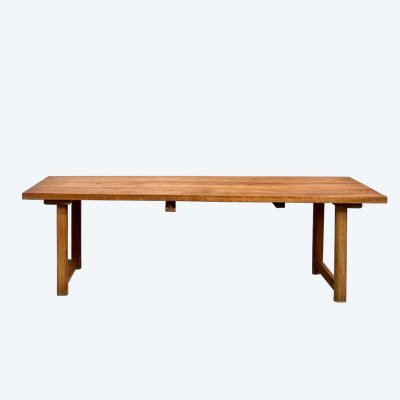 Grande table de ferme brutaliste en hêtre 