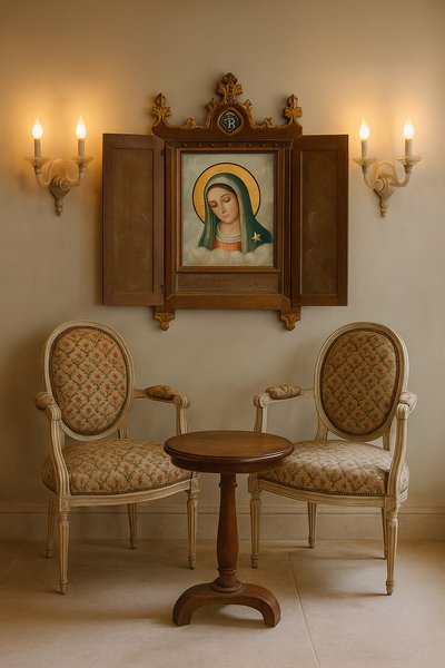 Grand triptyque de dévotion en bois massif – Abbaye de Bonnefontaine – XIXᵉ siècle