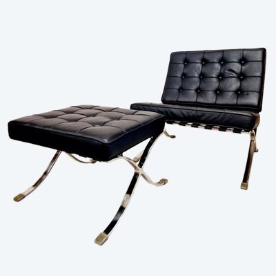 Chaise Lounge et Pouf de Style Mi-Siècle de Barcelone