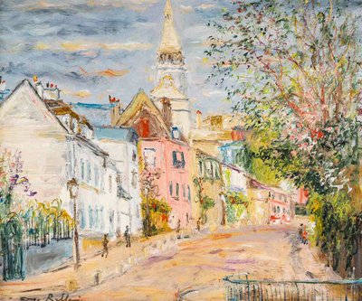 Serge Belloni (1925-2005) - Montmartre Rue de l’abreuvoir au printemps huile sur bois vers 1980