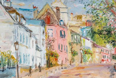 Serge Belloni (1925-2005) - Montmartre Rue de l’abreuvoir au printemps huile sur bois vers 1980