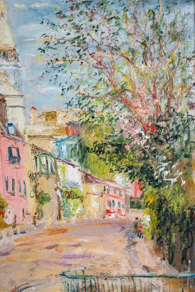 Serge Belloni (1925-2005) - Montmartre Rue de l’abreuvoir au printemps huile sur bois vers 1980