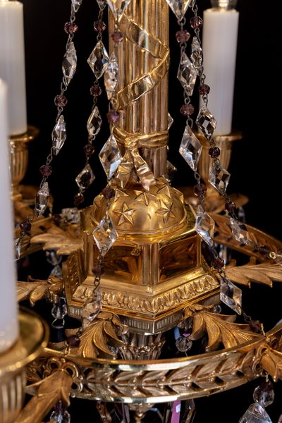 Revolutionary Attributes chandelier in chiseled and gilded bronze, 19th century