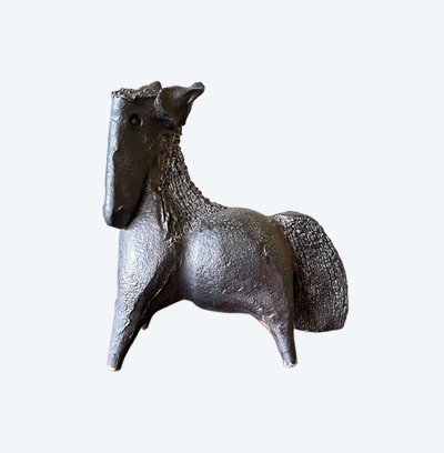 Scultura in ceramica smaltata nera firmata Pouchain – Circa 1960