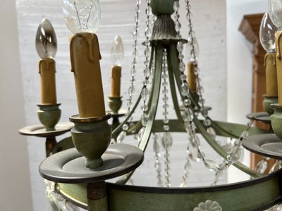 Empire style chandelier with tassels and patinated sheet metal, 20th century