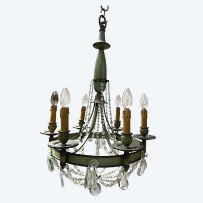 Empire style chandelier with tassels and patinated sheet metal, 20th century