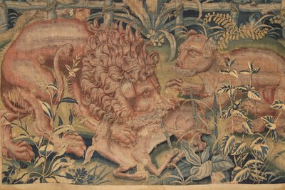Flemish tapestry animal fight, Flemish workshop, mid-16th century