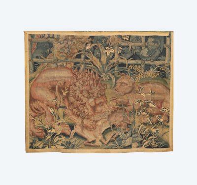 Flemish tapestry animal fight, Flemish workshop, mid-16th century