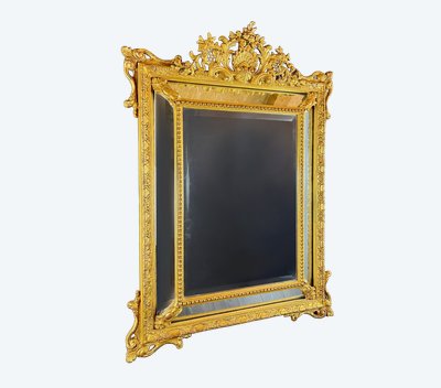 Grand miroir à fronton en bois doré, XIXe siècle