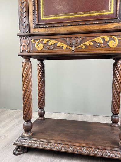 Sekretär aus geschnitztem und polychromem Holz im Neorenaissance-Stil, 19. Jahrhundert