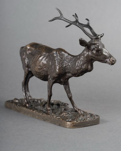 Scultura - Il cervo che cammina, Pierre-Jules Mêne (1810-1879) - Bronzo