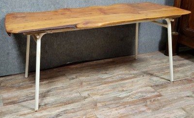 Brutalist Dining Table In Wood And Iron 