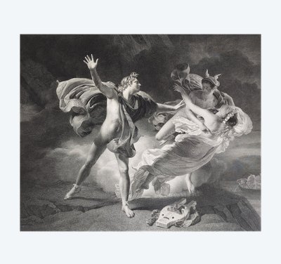 Orphée Et Eurydice Gravure Mythologique Néo-classique  d'après Drolling 19ème