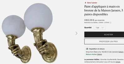 Maison JANSEN Paire d'appliques en bronze doré polychrome, mains et cornes d’abondance