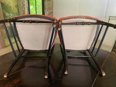 Coppia di sedie Napoleone III con decorazione a uccelli, seduta imbottita in velluto