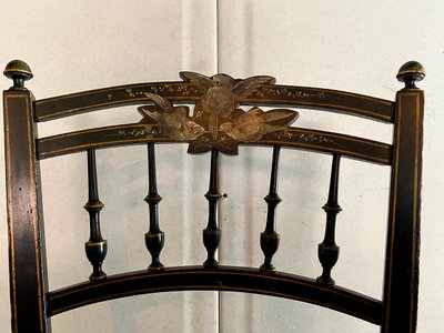 Coppia di sedie Napoleone III con decorazione a uccelli, seduta imbottita in velluto