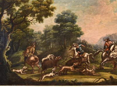 Christian Reder (Leipzig 1656 - Rom 1729), Landschaft mit Wildschweinjagd
