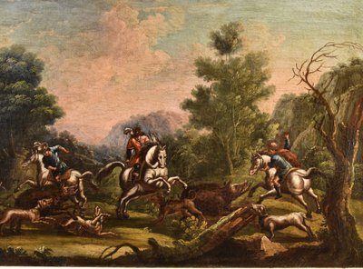 Christian Reder (Leipzig 1656 - Rom 1729), Landschaft mit Wildschweinjagd