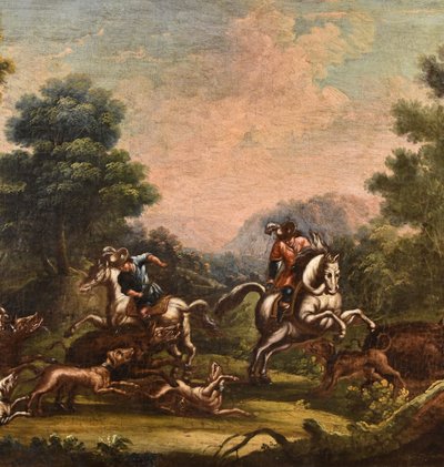 Christian Reder (Leipzig 1656 - Rom 1729), Landschaft mit Wildschweinjagd