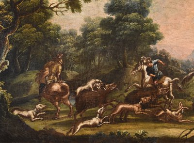 Christian Reder (Leipzig 1656 - Rom 1729), Landschaft mit Wildschweinjagd