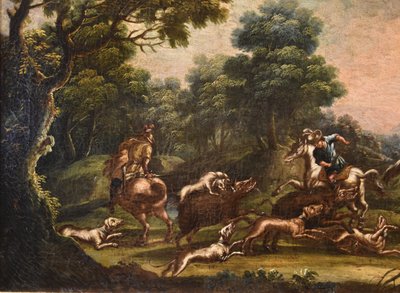 Christian Reder (Leipzig 1656 - Rom 1729), Landschaft mit Wildschweinjagd