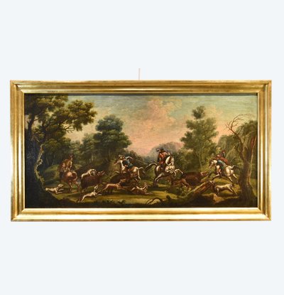 Christian Reder (Leipzig 1656 - Rom 1729), Landschaft mit Wildschweinjagd