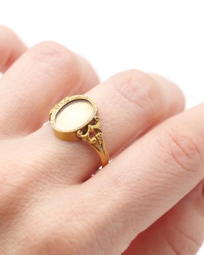 Bague de sentiment à compartiment secret en or 18k, bague portrait, bague ancienne, Napoléon III 