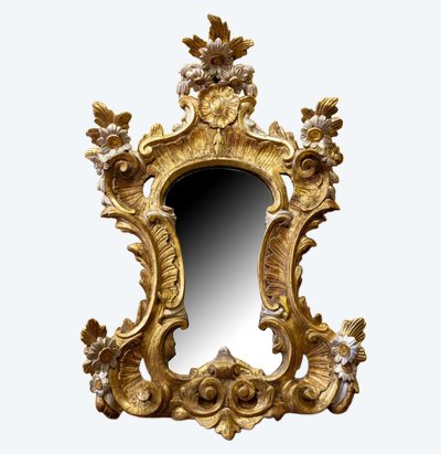 Large gorgeous Italian mid-18th-century carved gilded and silvered wood mirror