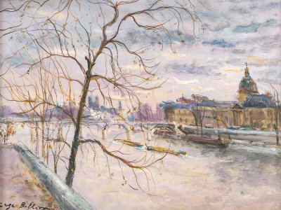 Serge Belloni (1925-2005) – Die Pont des Arts und das Institut, Öl auf Holz, circa 1980