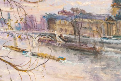 Serge Belloni (1925-2005) – Die Pont des Arts und das Institut, Öl auf Holz, circa 1980